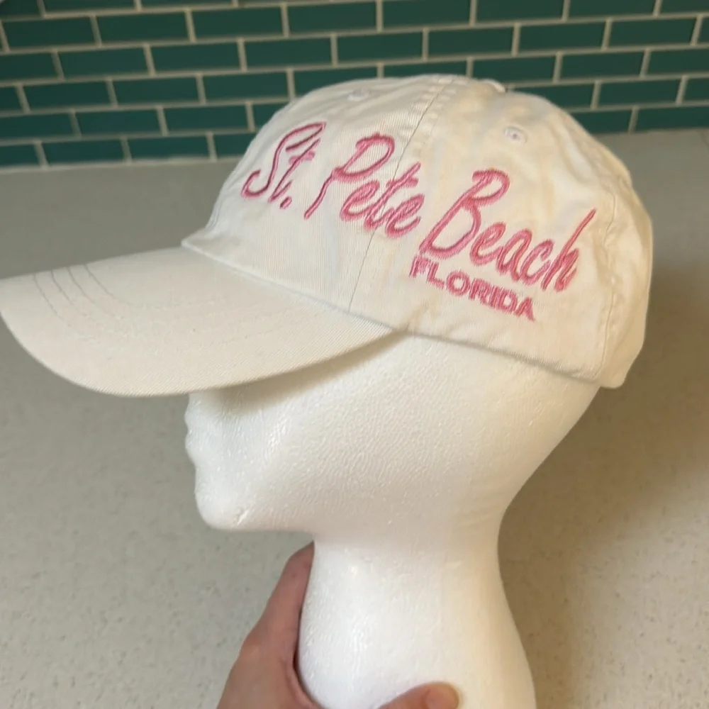 St. Pete Beach white pink embroidered souvenir adjustable baseball cap one size